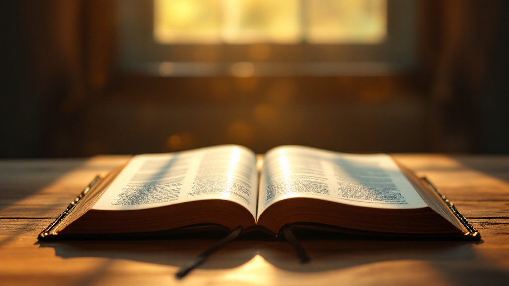 An open Bible glowing in warm golden light